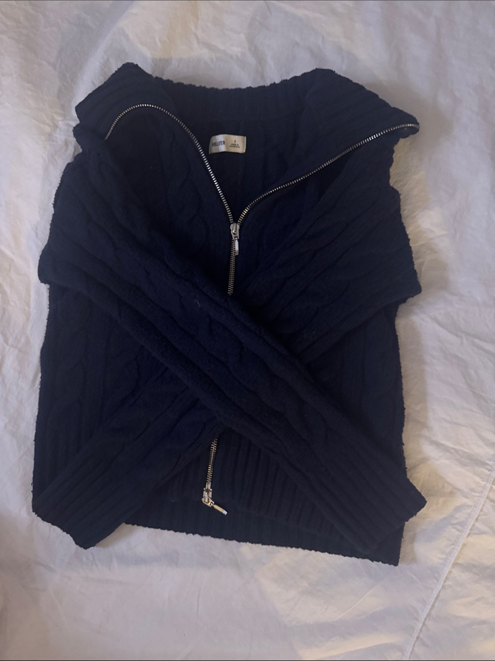 Hollister Dark Navy Cable Zip Pullover